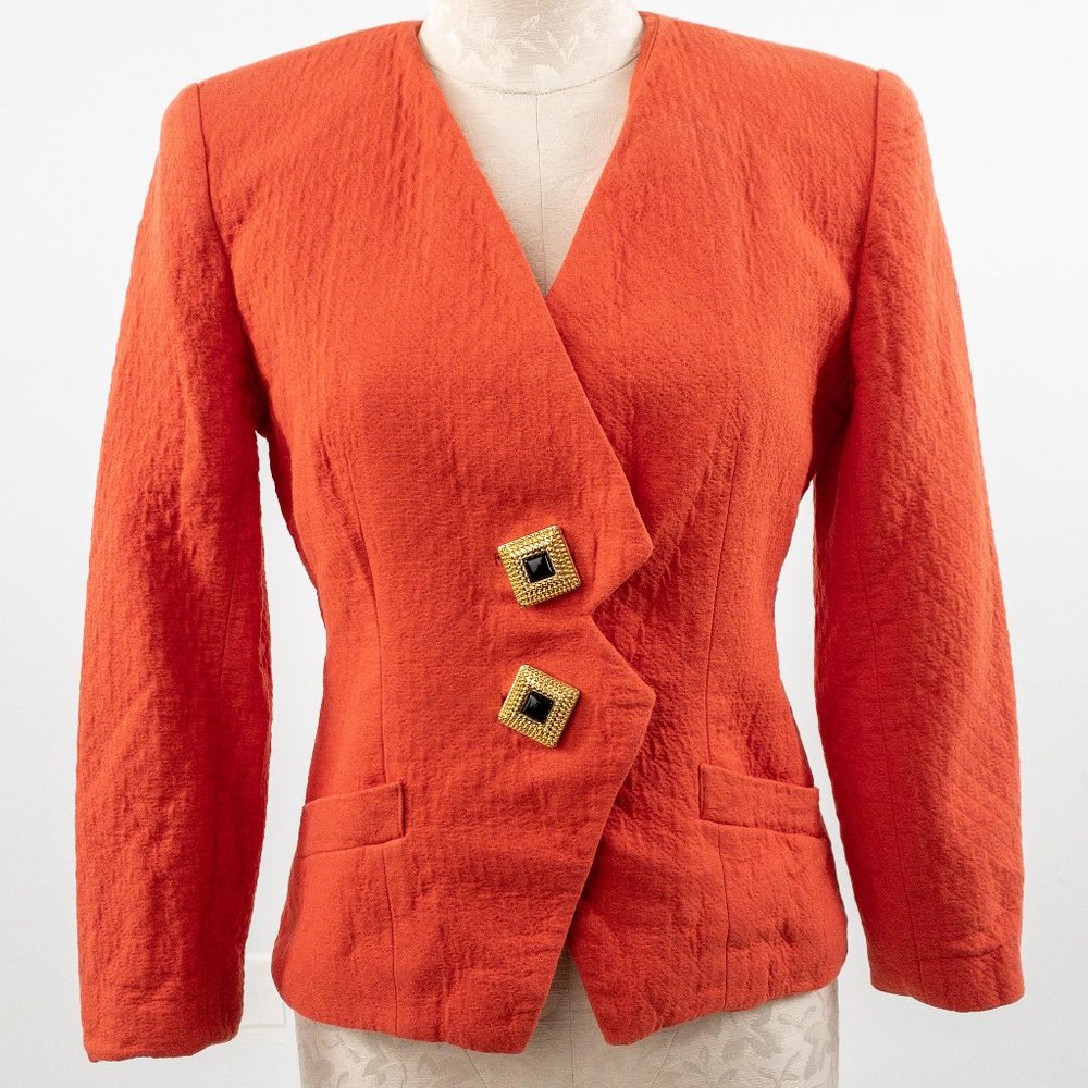 Vintage 80s S/M Quilted Blazer Jacket Orange - Picture 1 of 11